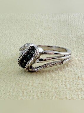 JWBR Black White Diamond Ring 925 Sterling Silver Vintage Style Size 6